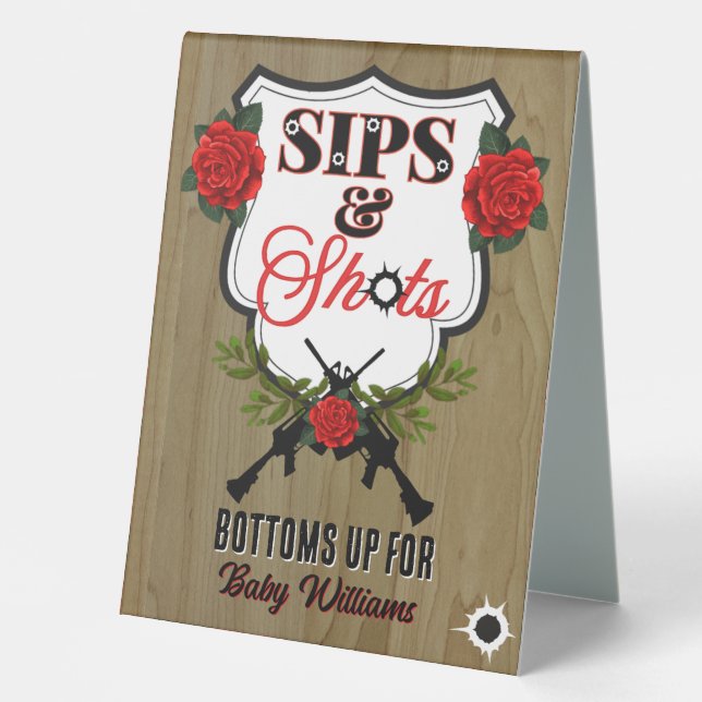 Plaque De Table Armes à feu ou Roses Baby shower de révélation de  (Recto)