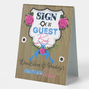 Plaque De Table Armes à feu ou Roses Baby shower de révélation de 