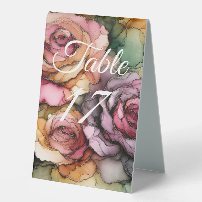 Plaque De Table Art de l'encre d'alcool, rose sombre, art floral m (Recto)