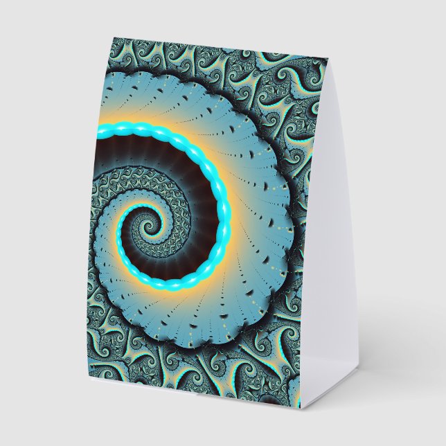 Plaque De Table Art fractal abstrait bleu turquoise orange Spirale (Recto)