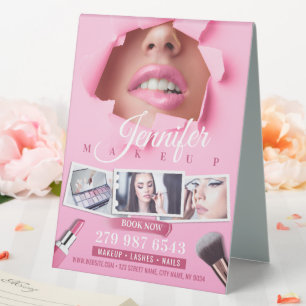 Plaque De Table Artiste de maquillage rose, salon de beauté