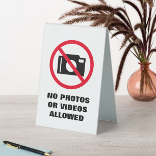 Plaque De Table Aucune photo ou vidéo n'autorise l'avertissement d