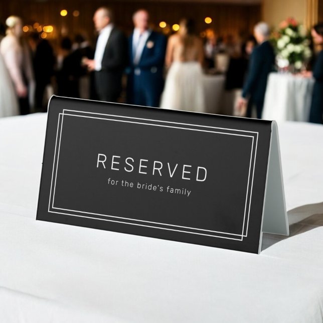 Plaque De Table AVERA Mariage Noir moderne Réservé (AVERY Modern Black Wedding Reserved Table Tent Sign)