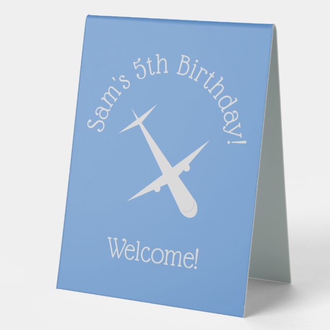 Plaque De Table Avion sur Blue Personnalisé Birthday Kids Pilote (Recto)