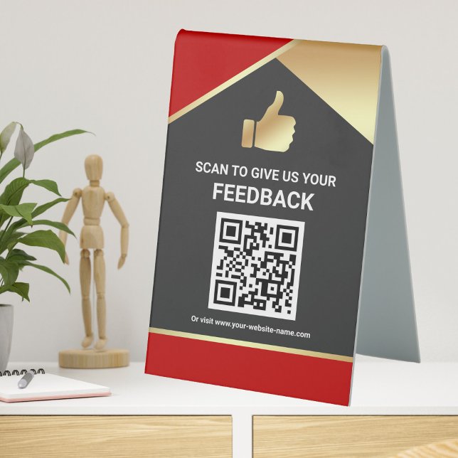 Plaque De Table Avis de commentaires des clients Red Gold QR Code (Créateur téléchargé)