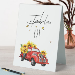 Plaque De Table Baby Shower Camion Rouge Vintage avec Tournesols