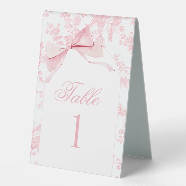 Plaque De Table Baby shower rose floral en toile Bow Numéro de tab (Recto)