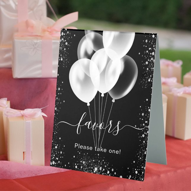 Plaque De Table Ballons en paillettes argentées noires pour fête (Créateur téléchargé)