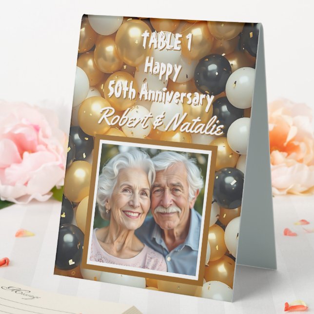 Plaque De Table Ballons noirs et dorés | Anniversaire personnalisé (In SItu (Mariage))