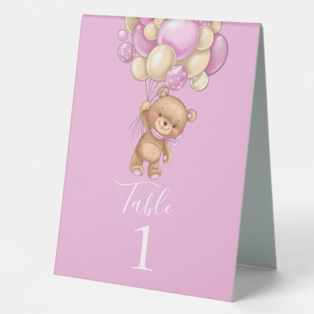 Plaque De Table Ballons rose Teddy Bear Panneau de la tente (Recto)