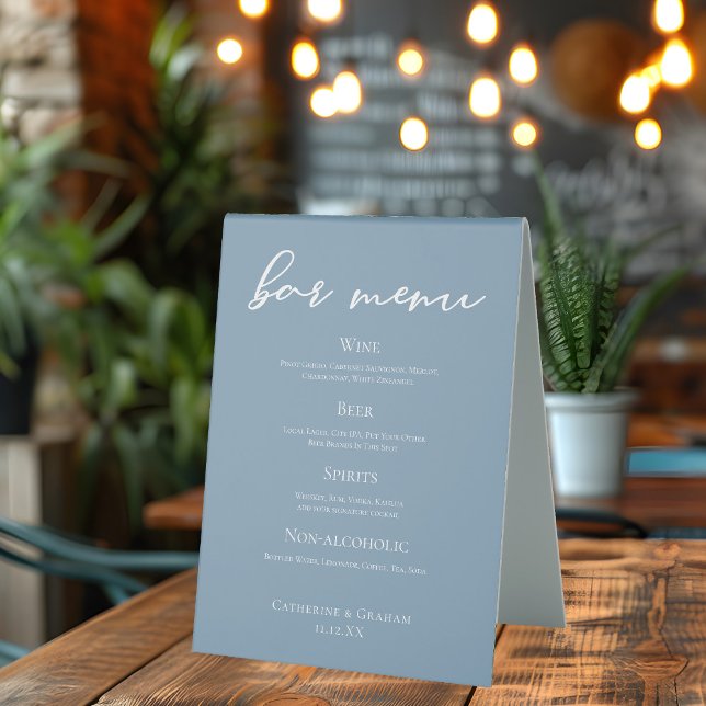 Plaque De Table Barre de Mariage Dusty Blue Typography (Créateur téléchargé)