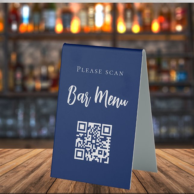 Plaque De Table Barre menu QR code typographie marine bleu (Créateur téléchargé)