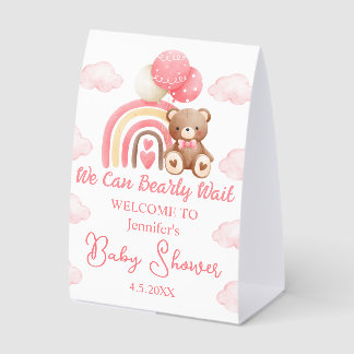 Plaque De Table  bearly wait, bear baby shower pink welcome