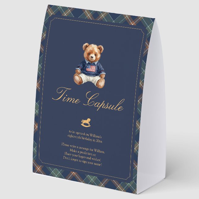 Plaque De Table Beary First Plaid Teddy Bear Time Capsule Sign (Recto)