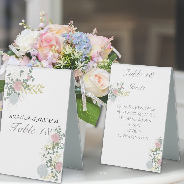 Plaque De Table Beau numéro de table de mariage floral & invités (Créateur téléchargé)