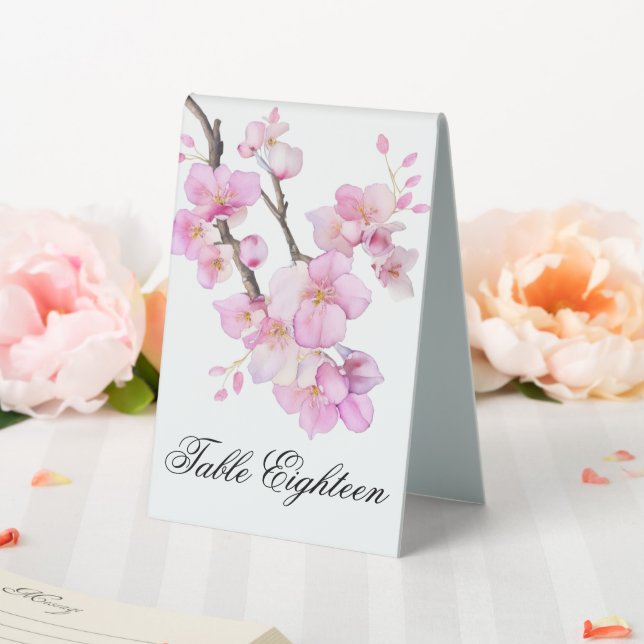 Plaque De Table Beau script de fleurs de cerisiers rose aquarelle (In SItu (Mariage))