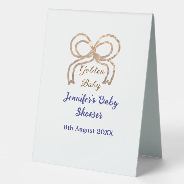 Plaque De Table Bébé d'or arc bleu royal baby shower (Recto)