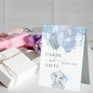 Plaque De Table Bébé éléphant garçon ballons bleus cadeaux blancs