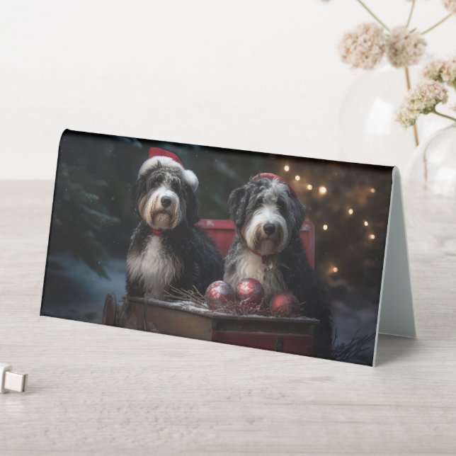 Plaque De Table Bernedoodle Traîneau enneigé Décor de Noël  (En SItu (Tableau))