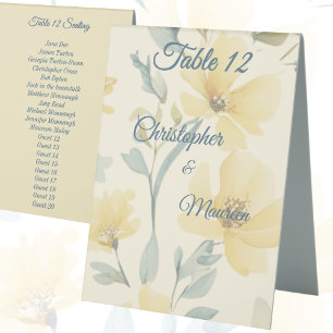 Plaque De Table Beurre Jaune bleu pâle Mariage d'aquarelle Floral