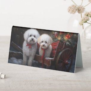 Plaque De Table Bichon frisé enneigé traîneau Noël décoration