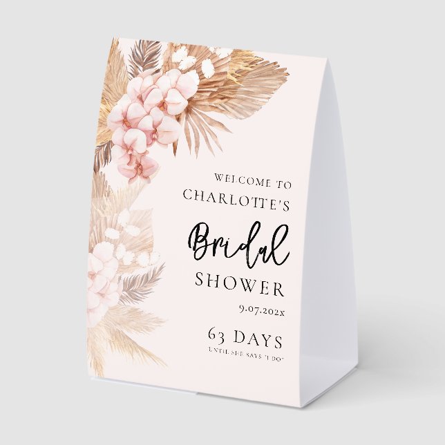 Plaque De Table Bienvenue à la Baby Shower Floral Herbe des Pampas (Recto)