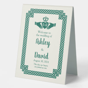 Plaque De Table Bienvenue Mariage Nœud Celtique Claddagh Vert Emer