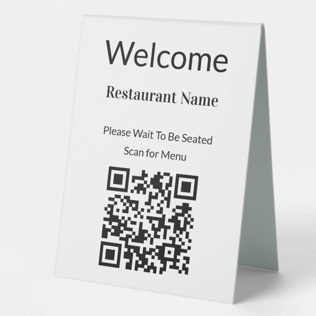 Plaque De Table Bienvenue - Menu Recherche de code QR noir et blan (Recto)