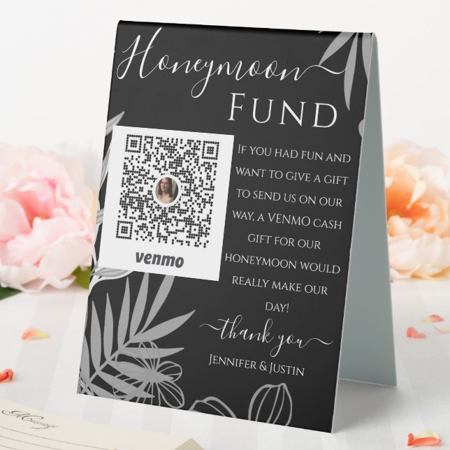Plaque De Table Black Blanc Floral Mariage Venmo Fonds Lune de Mie (In SItu (Mariage))