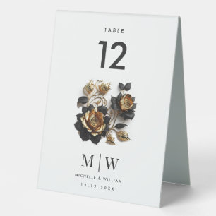 Plaque De Table Black Gold Rose Soirée de mariage gothique