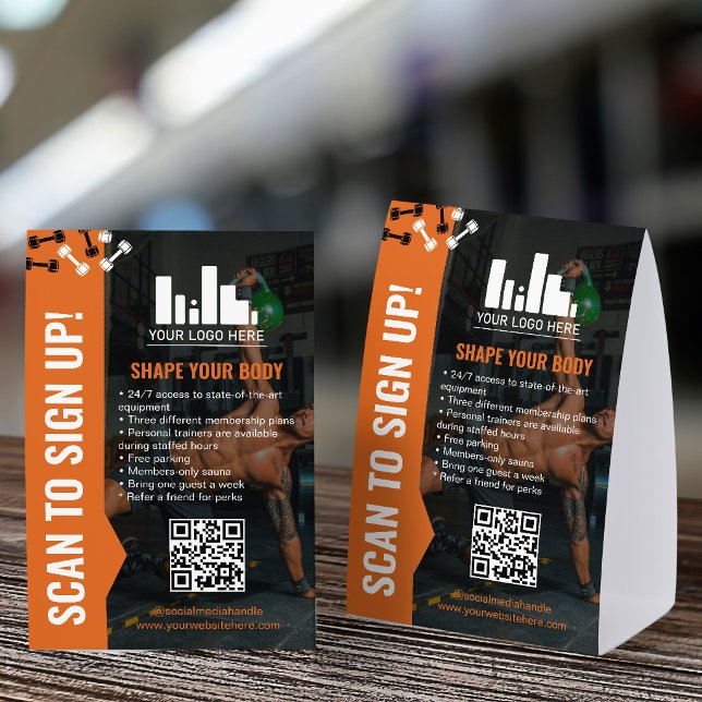 Plaque De Table Black Orange Dumbbells Sign Up Gym Membership (Créateur téléchargé)