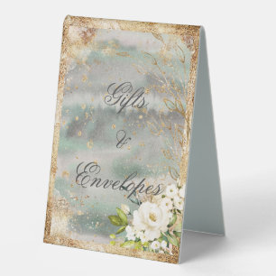 Plaque De Table Blanc Floral or Botanique Crème Mariage d'ivoire