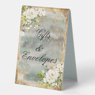 Plaque De Table Blanc Floral Or Botanique Crème Mariage ivoire Ta