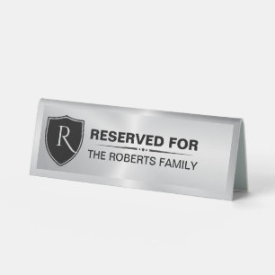 Plaque De Table Blason de Famille Réservé Monogramme Argent Métall