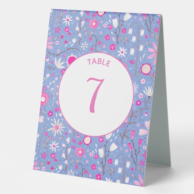 Plaque De Table Bleu Botanique Fleur sauvage Floral (Recto)