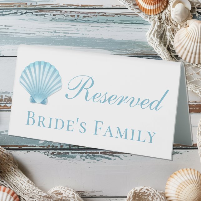 Plaque De Table Bleu coquillage de mer Réservé mariage de plage  (Créateur téléchargé)