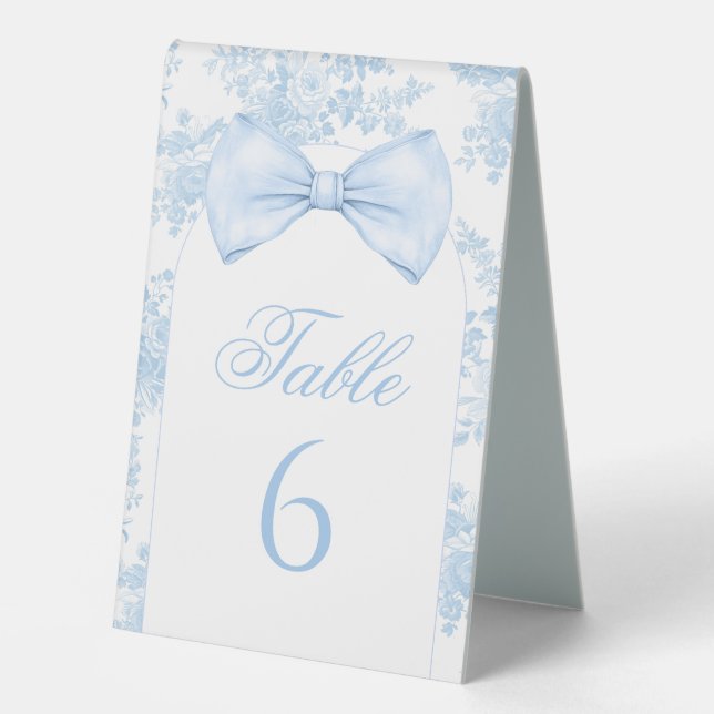 Plaque De Table Bleu Toile Bow Floral Baby Boy Douche Numéro de ta (Recto)