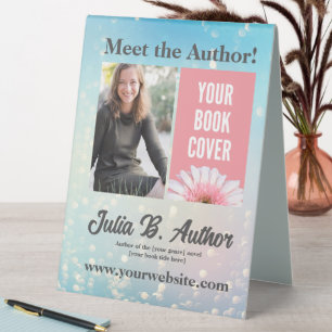 Plaque De Table Blue Bokeh Author Book Signature or Book Launch
