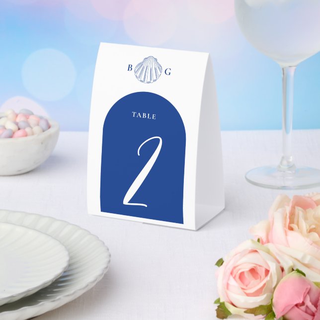 Plaque De Table Blue Clam Seashells Coastal Seaside Beach Wedding (Insitu (mariage))