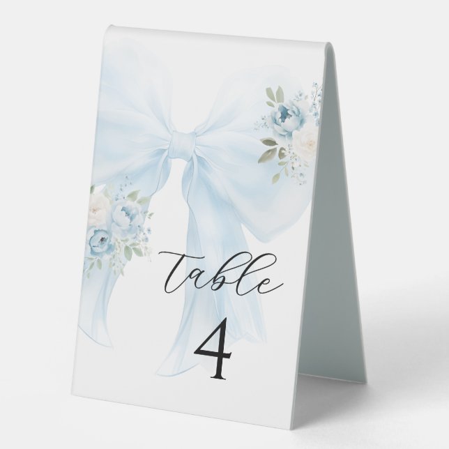 Plaque De Table Blue Floral Bow Baby in Bloom Shower Numéro de tab (Recto)