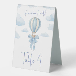 Plaque De Table Blue Hot Air Balloon Bow Baby Shower Table Number