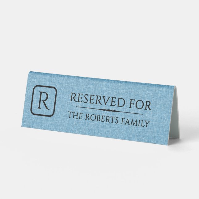 Plaque De Table Blue Linen Texture Minimalistic Black Typography (Recto)