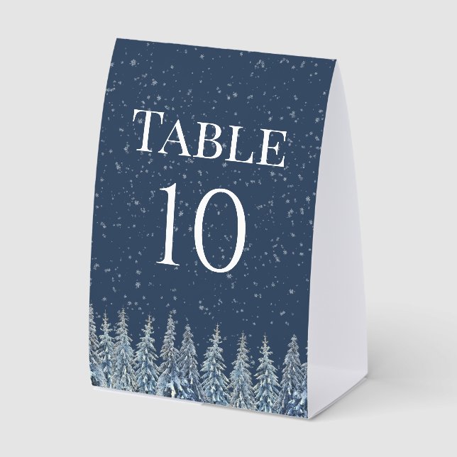 Plaque De Table Blue Rustic Winter Forest Wedding Table Number (Recto)