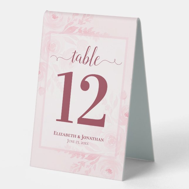 Plaque De Table Boho Chic Blush Pink Floral Wedding Table Number (Recto)