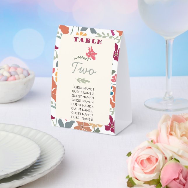Plaque De Table Boho Chic Floral Mariage Rétro Milieu de Siècle (Insitu (mariage))