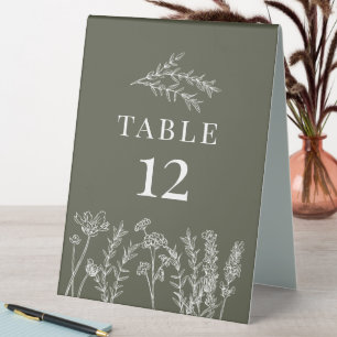 Plaque De Table Boho Olive Green Fleur sauvage Numéro de carte Ten