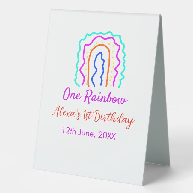 Plaque De Table Boho Rainbow un anniversaire enfants brillant rétr (Recto)