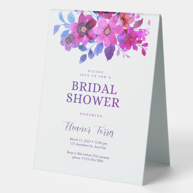 Plaque De Table Boho rose douche à nuptiale fleurie (Recto)