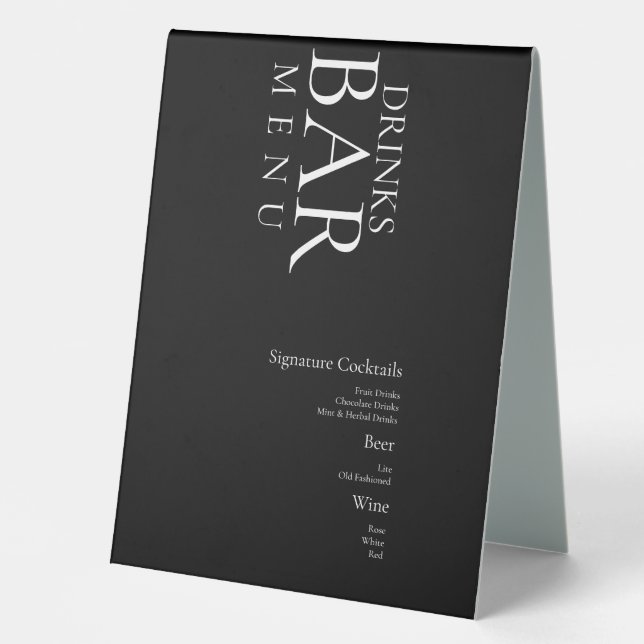 Plaque De Table Boissons Simples Cocktail Vin Mariage  Noir Blanc (Recto)