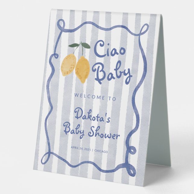 Plaque De Table Bonjour Baby Lemon Boys Baby shower Bienvenue (Recto)